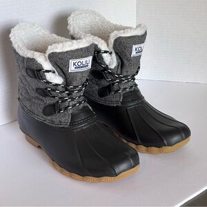 Kolili Duck Inspired Gray and Black Winter Boots Size 7 EUC Waterproof Insulated